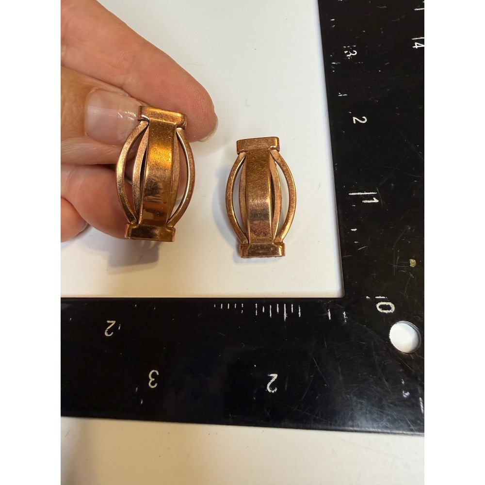 Renoir Copper Clip On Earrings Vintage Mid Century Modern MCM Signed Sculpture
